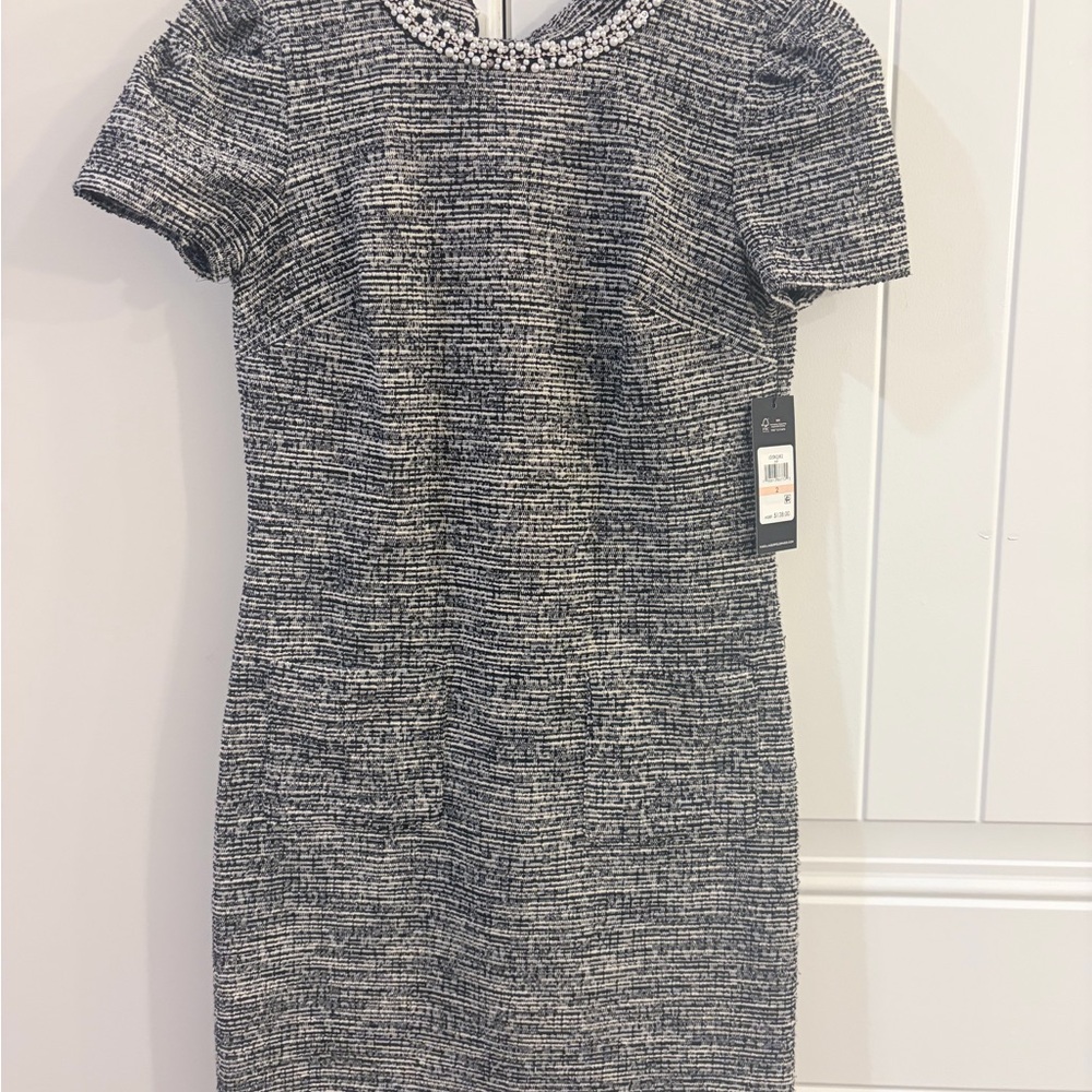 Karl Lagerfeld Black & White Tweed Jewel-Neck Sheath Dress